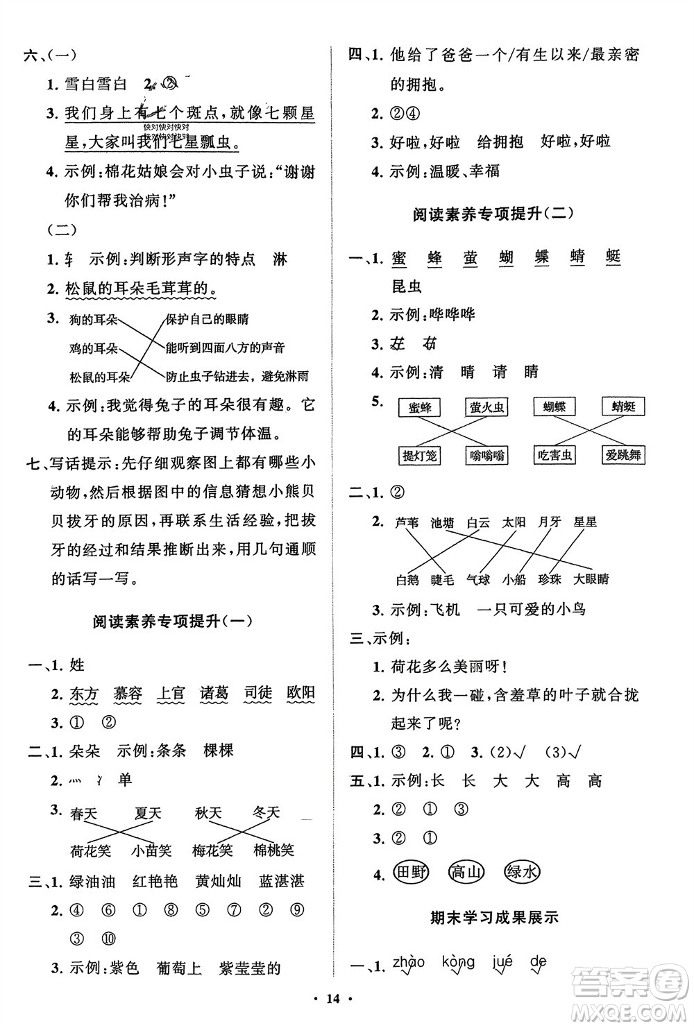 山東教育出版社2024年春小學(xué)同步練習(xí)冊(cè)分層指導(dǎo)一年級(jí)語(yǔ)文下冊(cè)五四制通用版參考答案