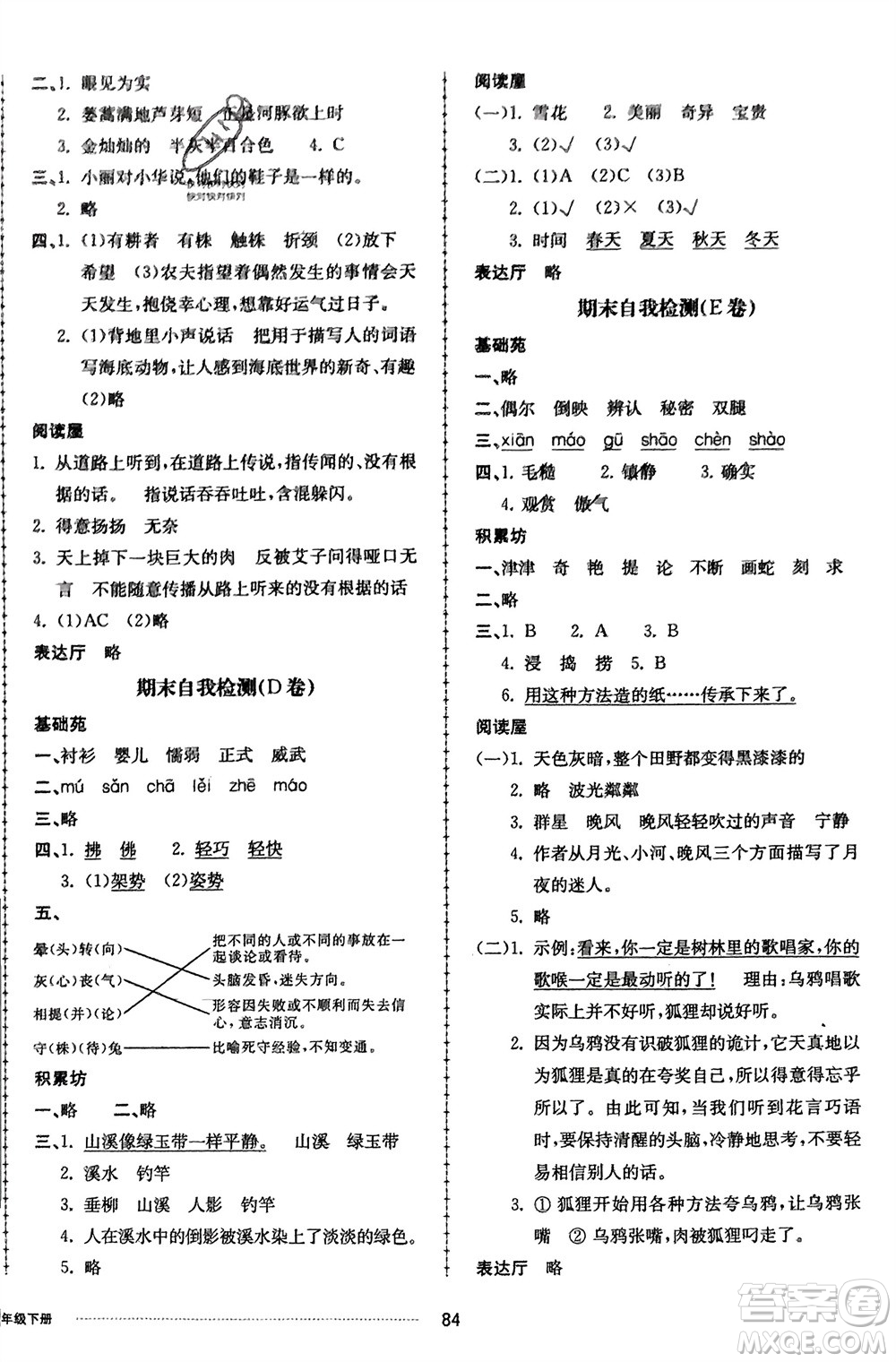 山東科學(xué)技術(shù)出版社2024年春同步練習(xí)冊(cè)配套單元自測(cè)卷三年級(jí)語文下冊(cè)通用版參考答案