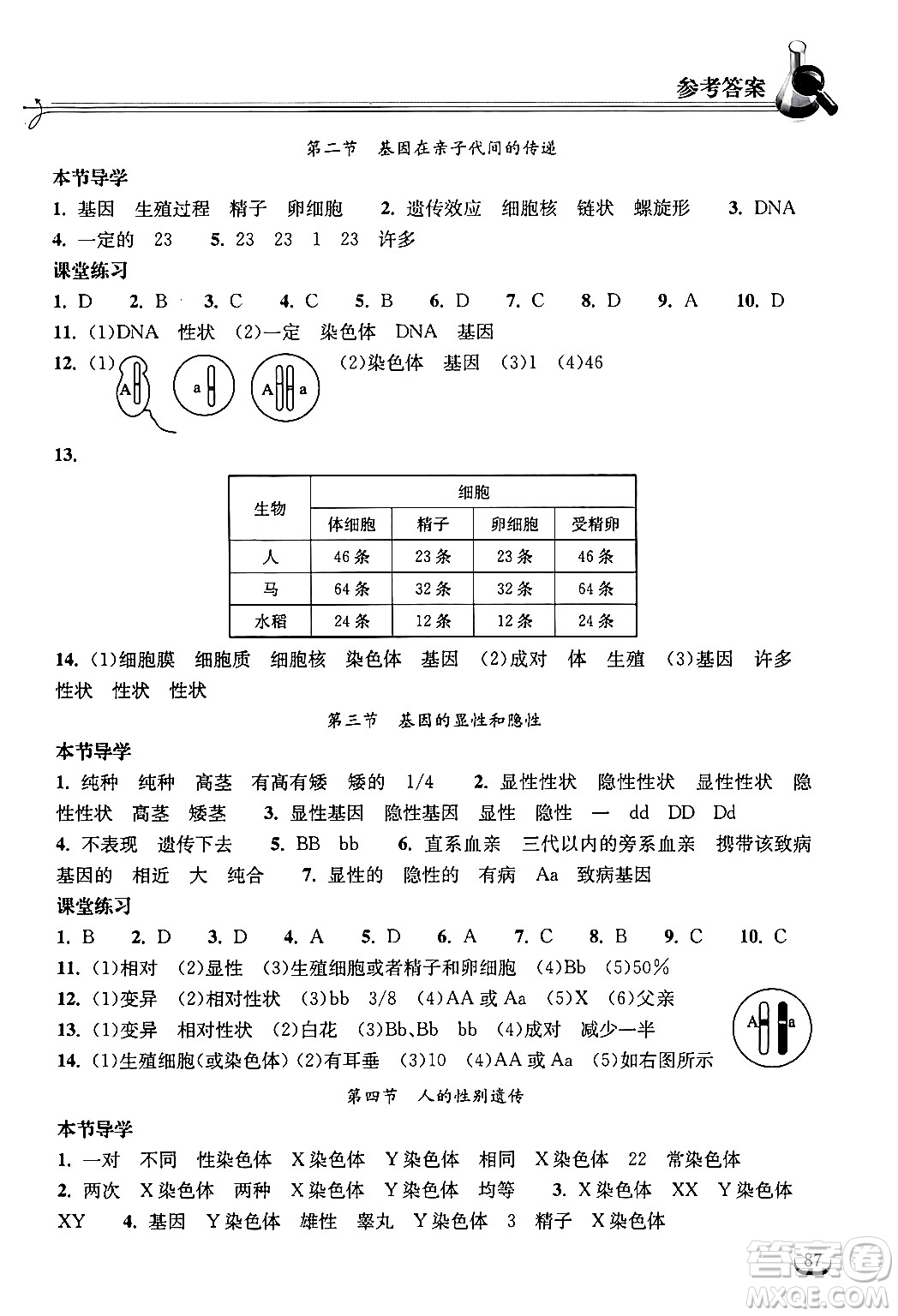 湖北教育出版社2024年春長江作業(yè)本同步練習(xí)冊(cè)八年級(jí)生物下冊(cè)人教版答案