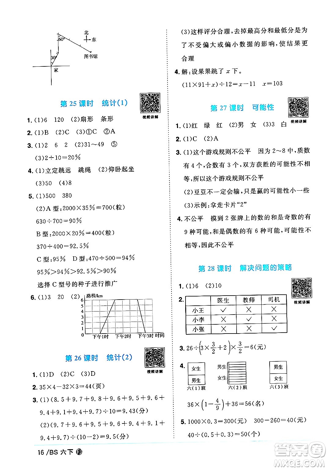 江西教育出版社2024年春陽光同學(xué)課時(shí)優(yōu)化作業(yè)六年級(jí)數(shù)學(xué)下冊(cè)北師大版福建專版答案