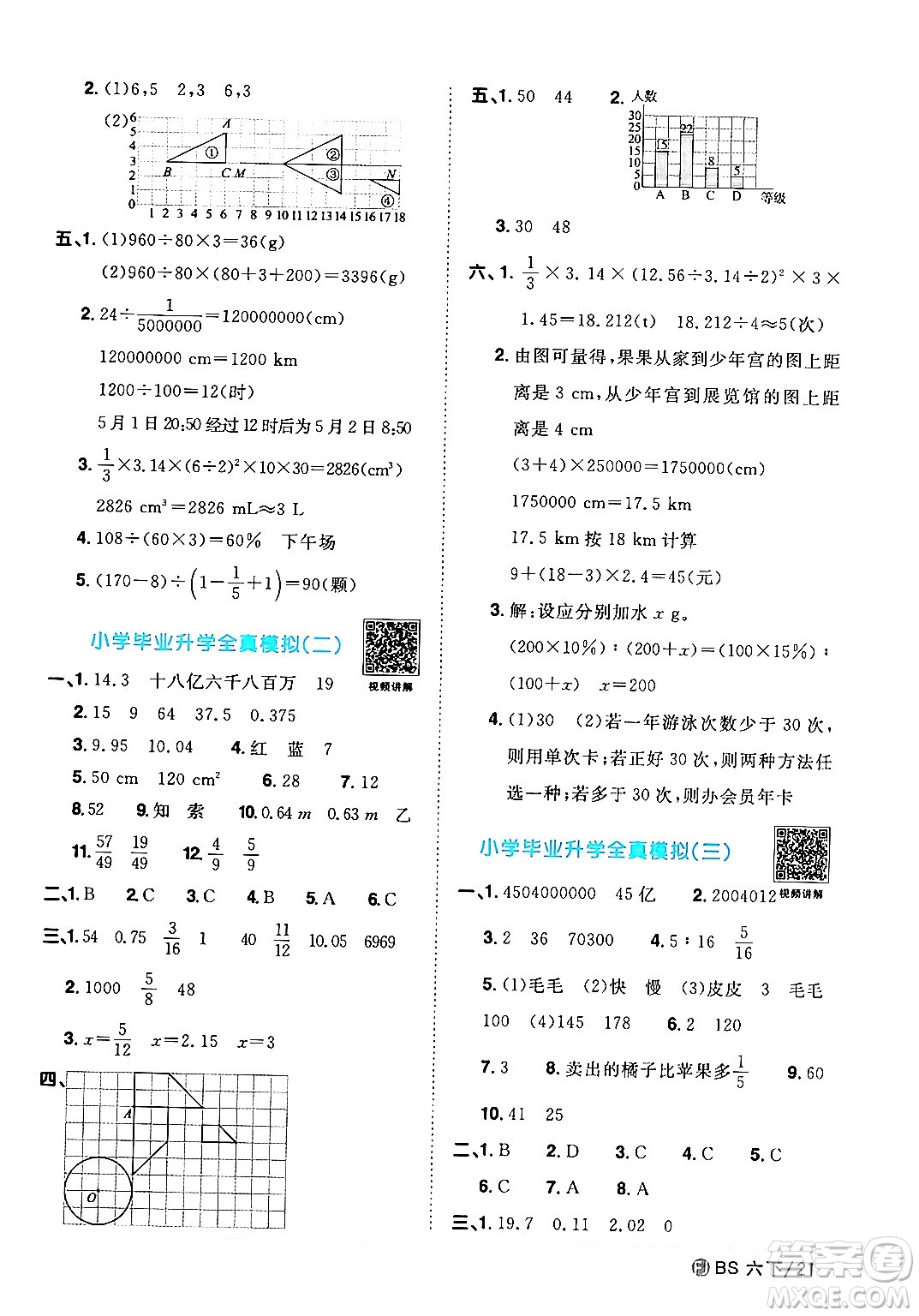 江西教育出版社2024年春陽光同學(xué)課時(shí)優(yōu)化作業(yè)六年級(jí)數(shù)學(xué)下冊(cè)北師大版福建專版答案