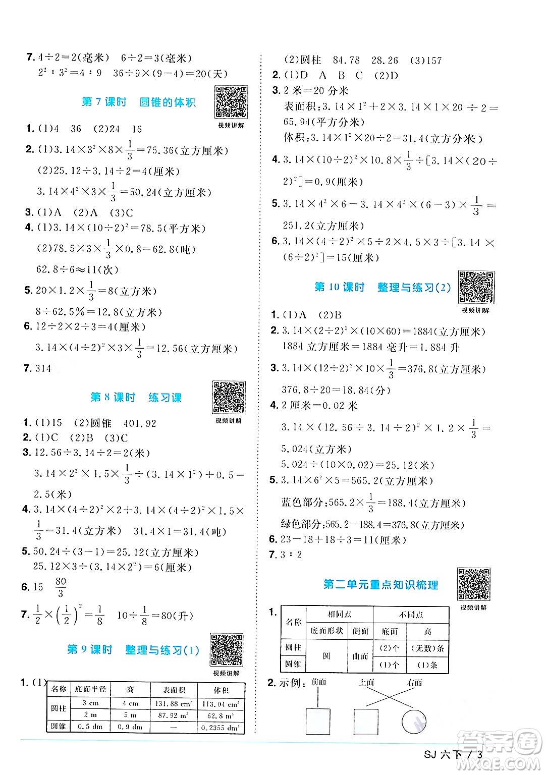 江西教育出版社2024年春陽(yáng)光同學(xué)課時(shí)優(yōu)化作業(yè)六年級(jí)數(shù)學(xué)下冊(cè)蘇教版答案