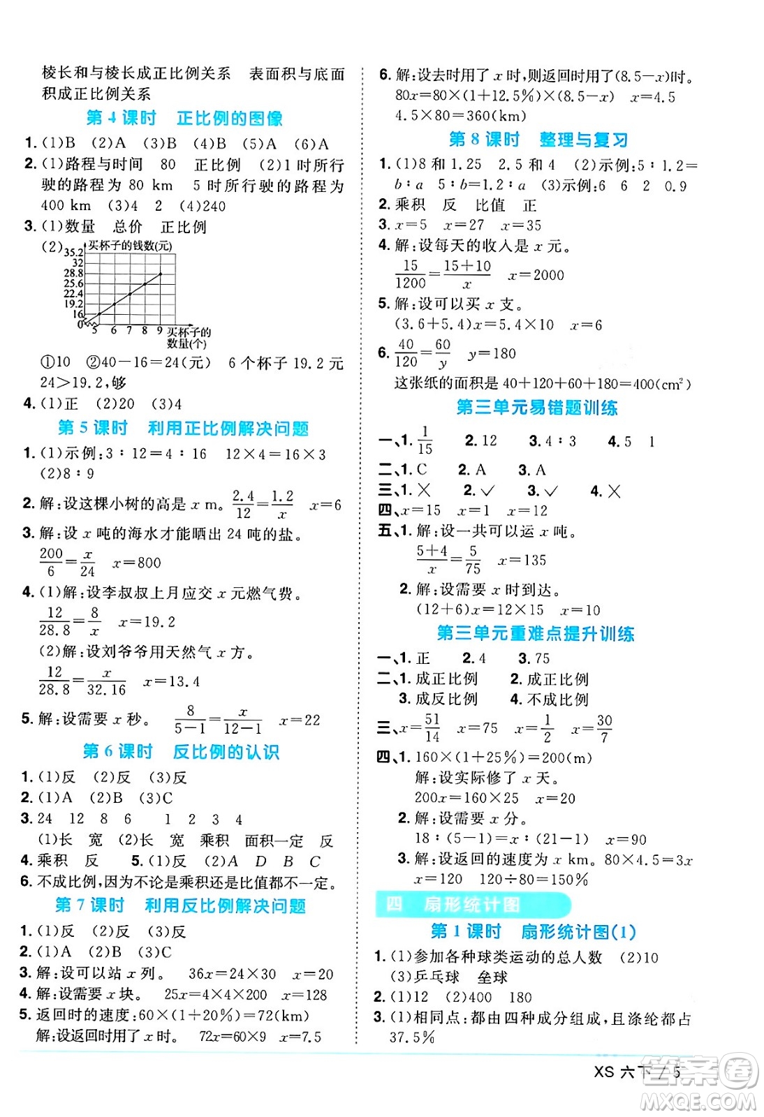 江西教育出版社2024年春陽光同學(xué)課時(shí)優(yōu)化作業(yè)六年級(jí)數(shù)學(xué)下冊(cè)西師版答案