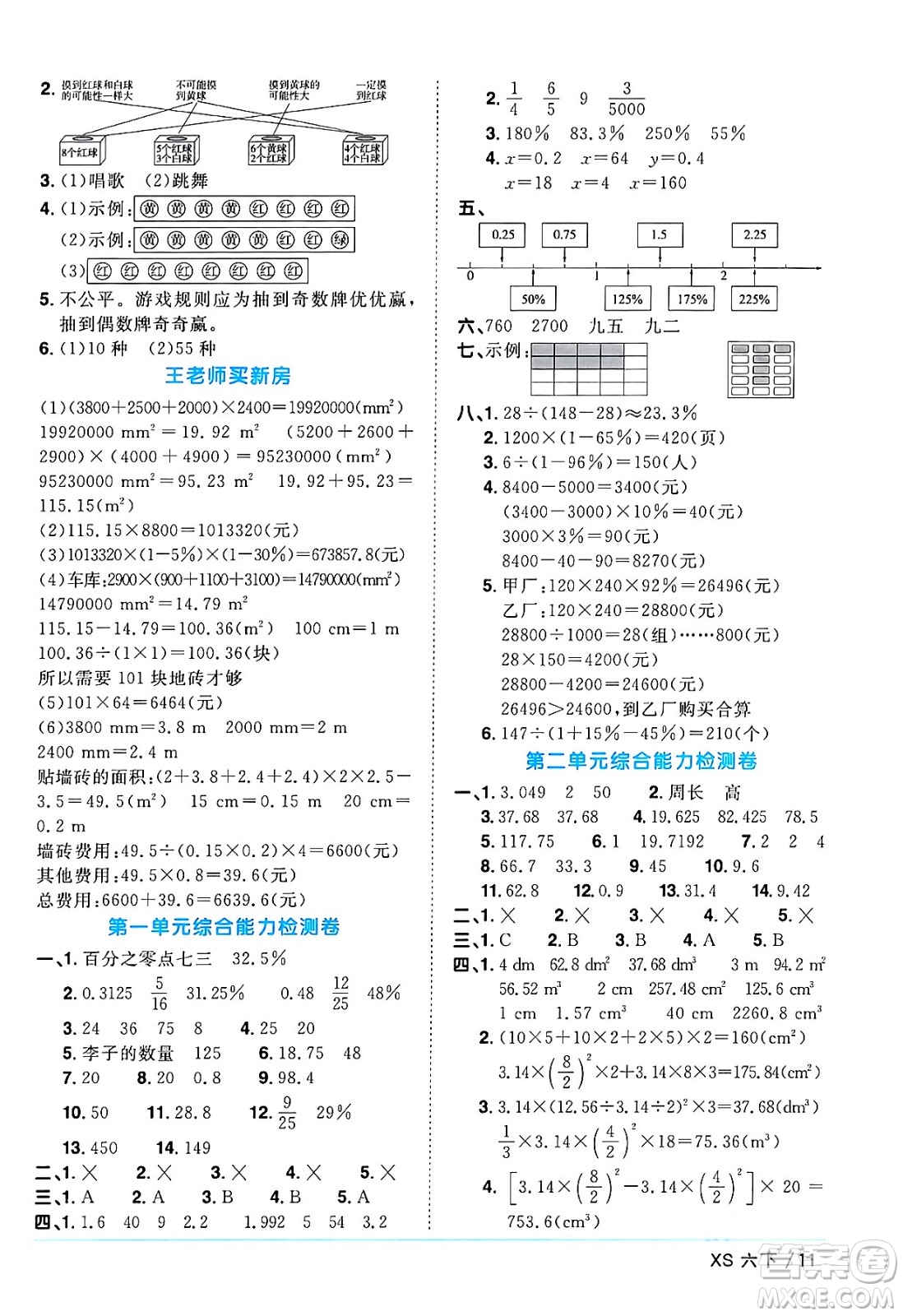 江西教育出版社2024年春陽光同學(xué)課時(shí)優(yōu)化作業(yè)六年級(jí)數(shù)學(xué)下冊(cè)西師版答案