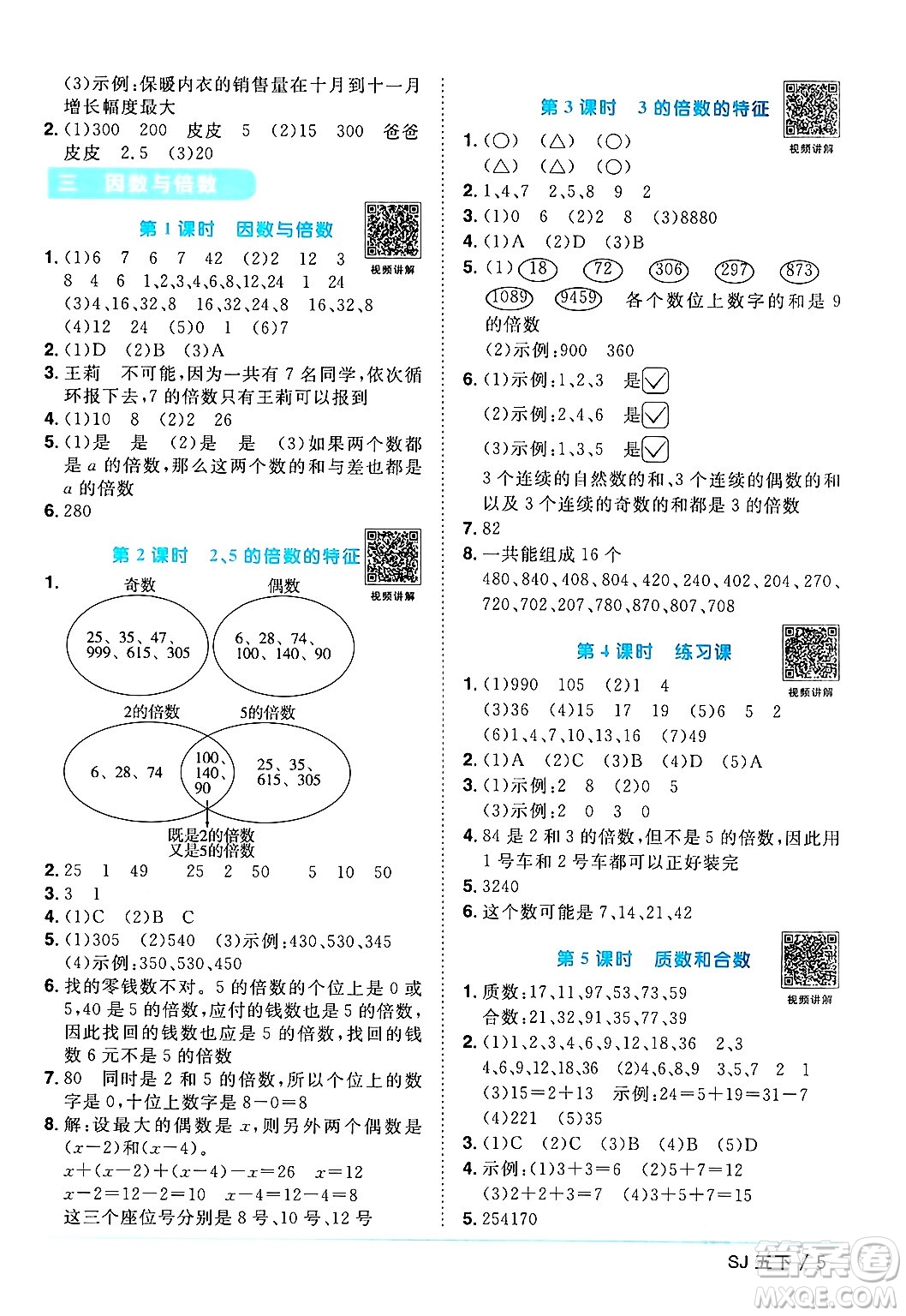 江西教育出版社2024年春陽光同學課時優(yōu)化作業(yè)五年級數(shù)學下冊蘇教版答案