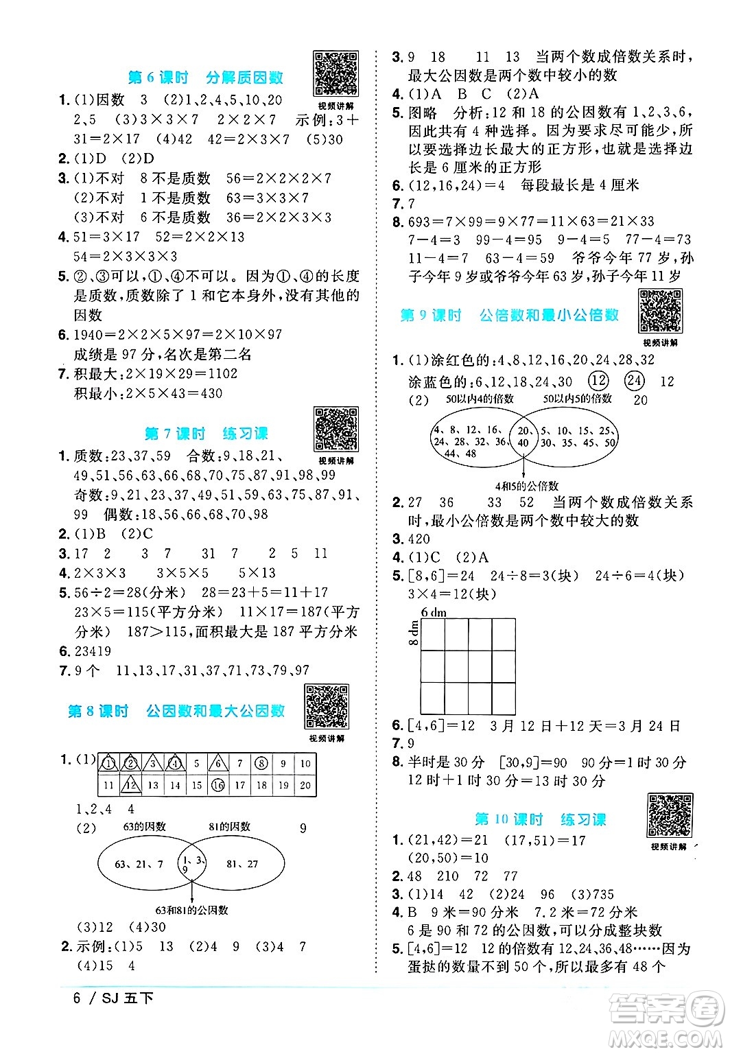 江西教育出版社2024年春陽光同學課時優(yōu)化作業(yè)五年級數(shù)學下冊蘇教版答案