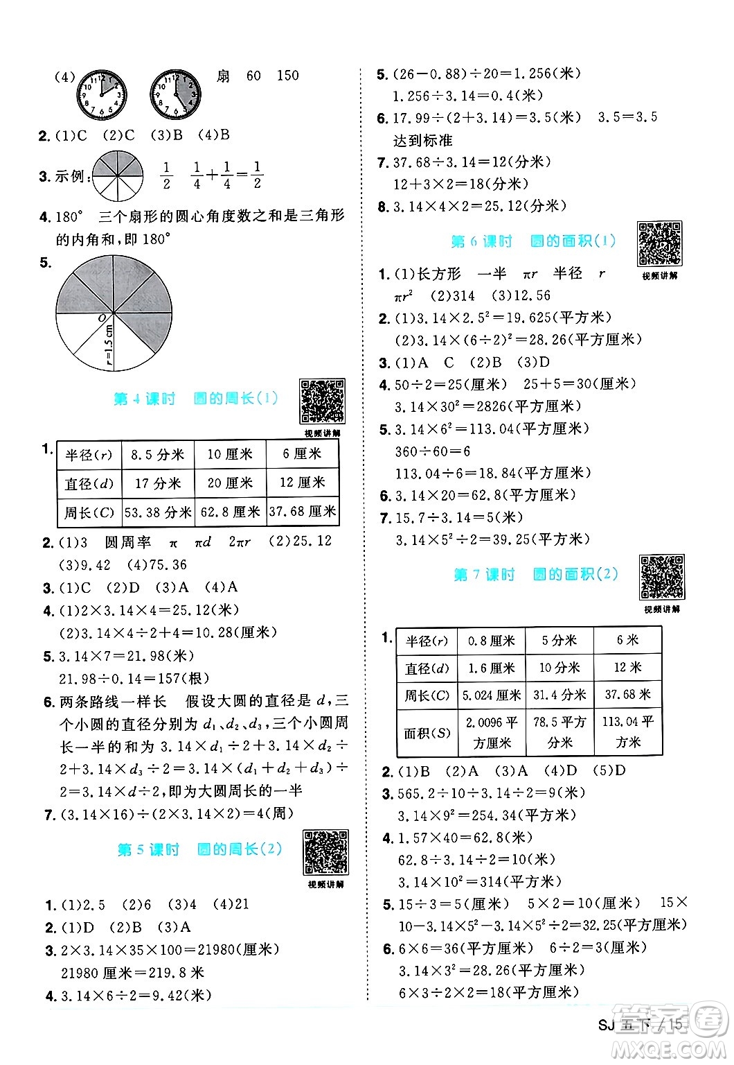 江西教育出版社2024年春陽光同學課時優(yōu)化作業(yè)五年級數(shù)學下冊蘇教版答案