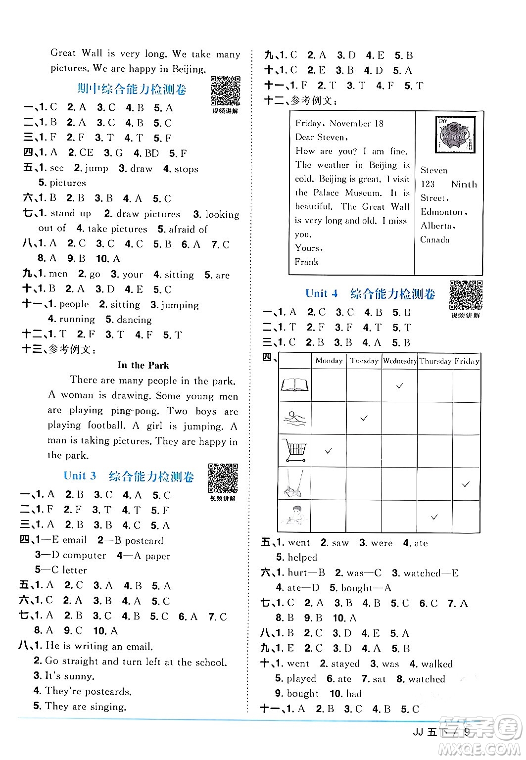 江西教育出版社2024年春陽光同學(xué)課時優(yōu)化作業(yè)五年級英語下冊冀教版答案