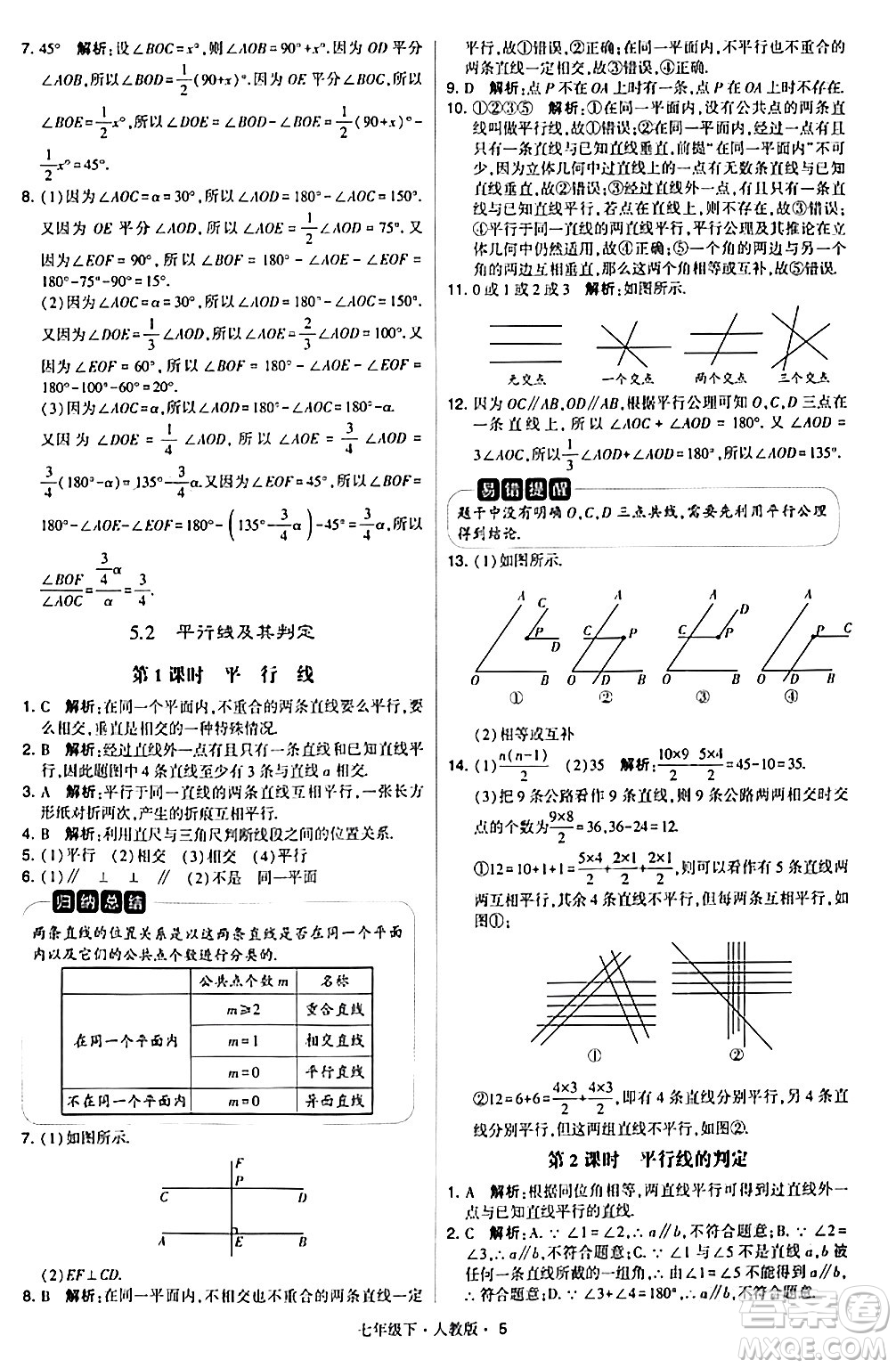 甘肅少年兒童出版社2024年春學霸題中題七年級數(shù)學下冊人教版答案