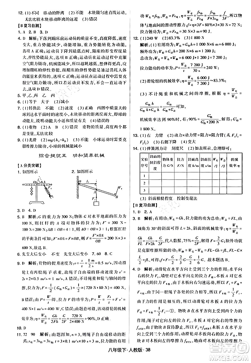 甘肅少年兒童出版社2024年春學(xué)霸題中題八年級物理下冊人教版答案