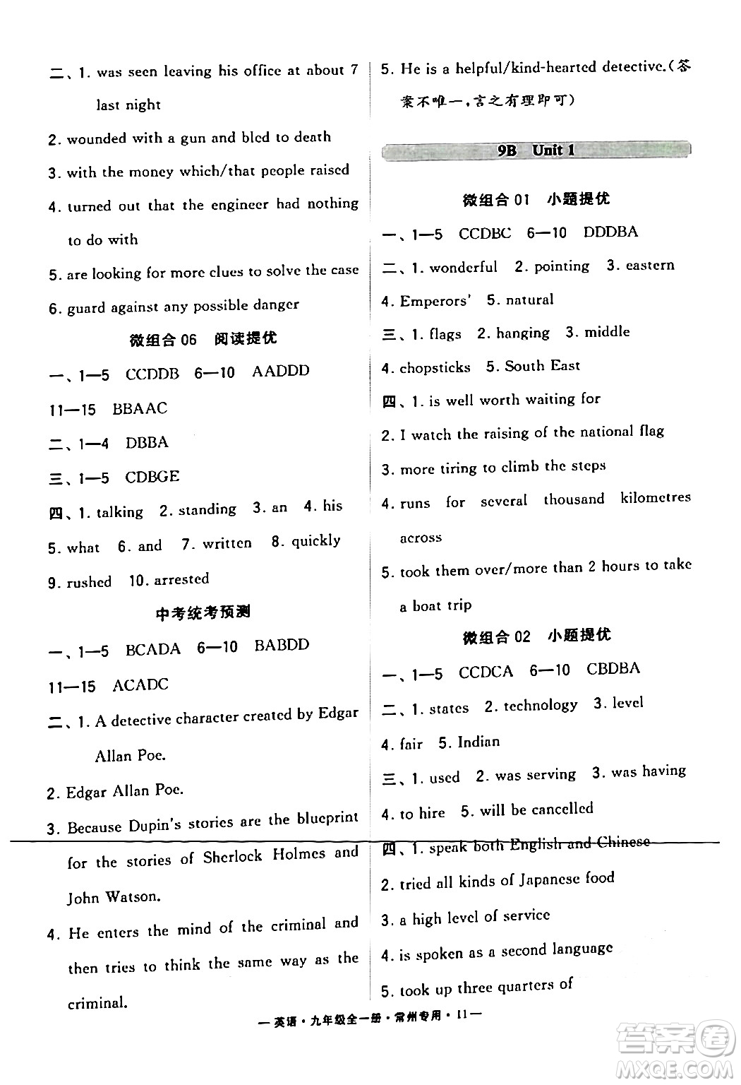 河海大學(xué)出版社2024年春經(jīng)綸學(xué)典學(xué)霸組合訓(xùn)練九年級(jí)英語(yǔ)下冊(cè)常州專版答案