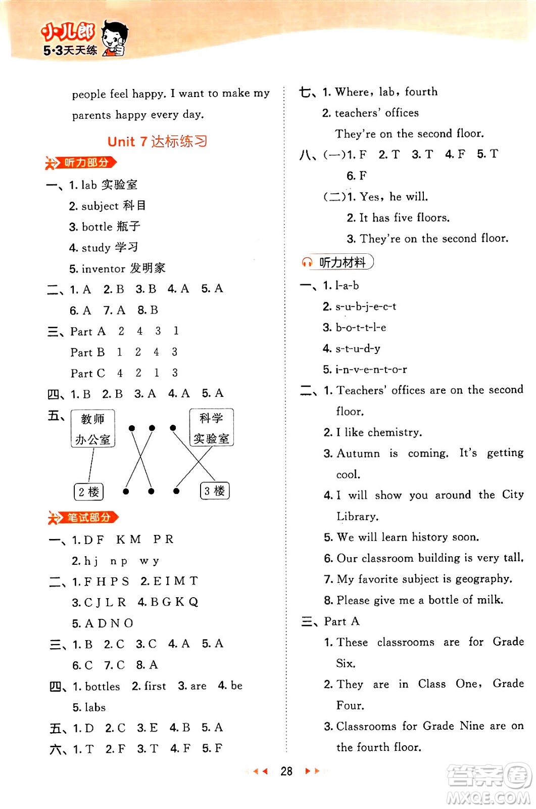 首都師范大學出版社2024年春53天天練六年級英語下冊閩教版答案