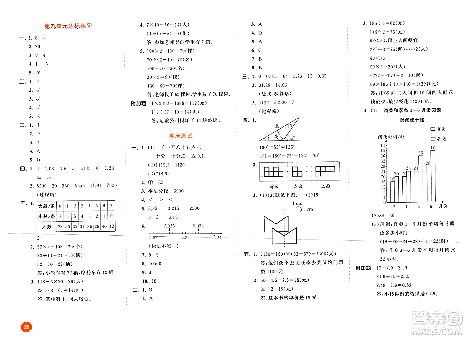 教育科學出版社2024年春53天天練四年級數學下冊人教版答案