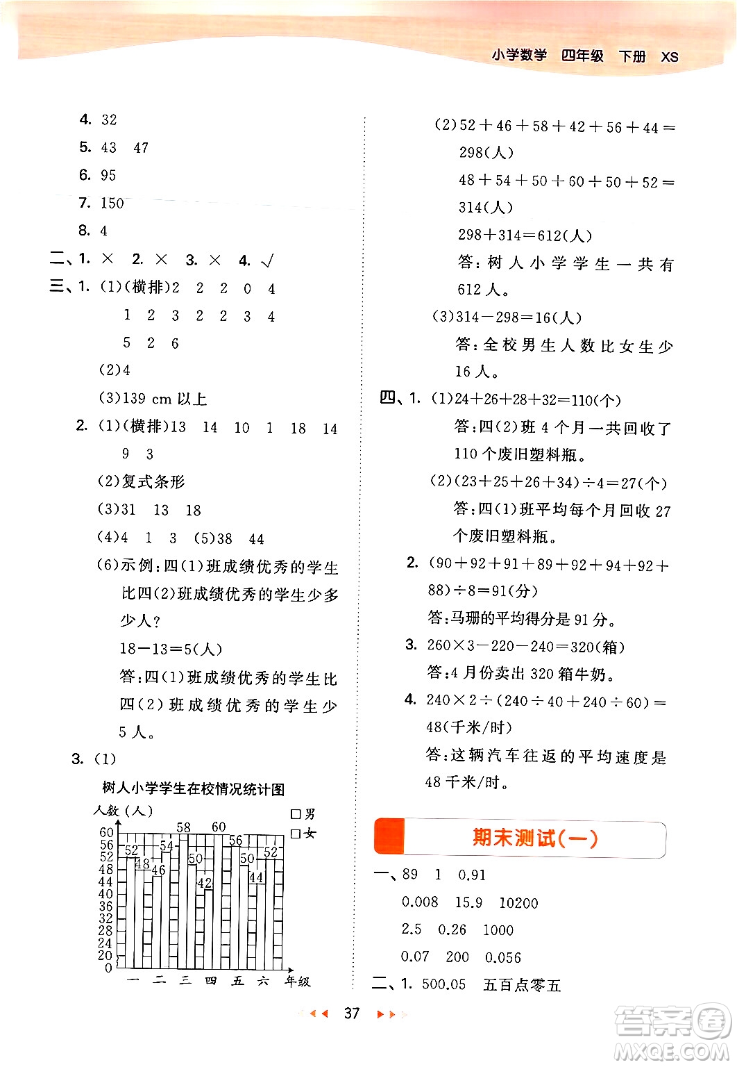 地質(zhì)出版社2024年春53天天練四年級數(shù)學(xué)下冊西師版答案