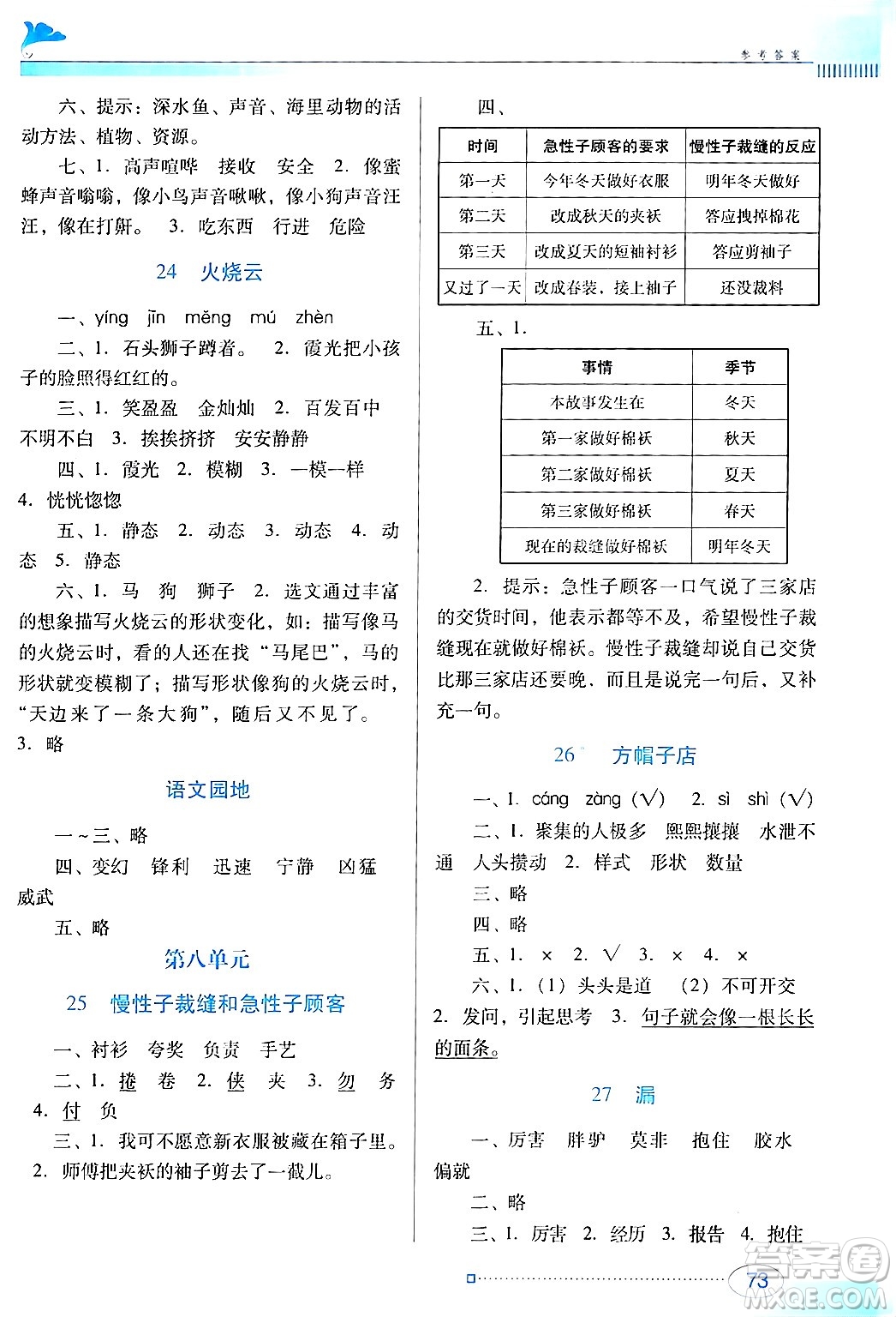 廣東教育出版社2024年春南方新課堂金牌學(xué)案三年級(jí)語(yǔ)文人教版答案