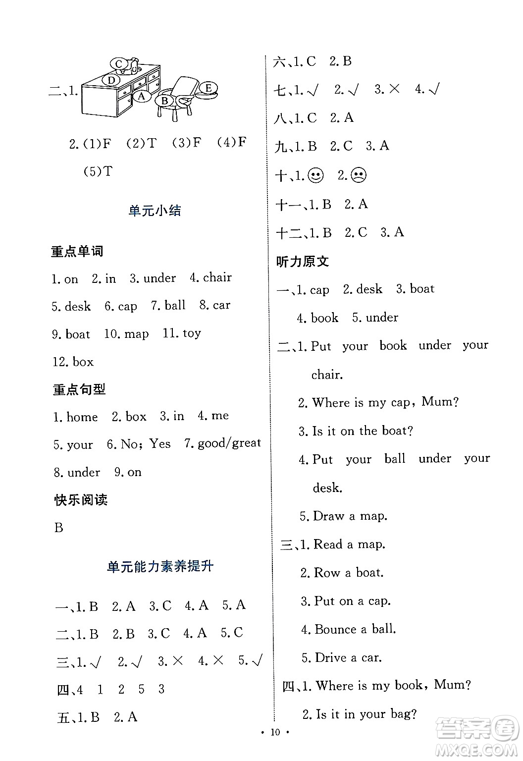 人民教育出版社2024年春能力培養(yǎng)與測(cè)試三年級(jí)英語(yǔ)下冊(cè)人教版答案