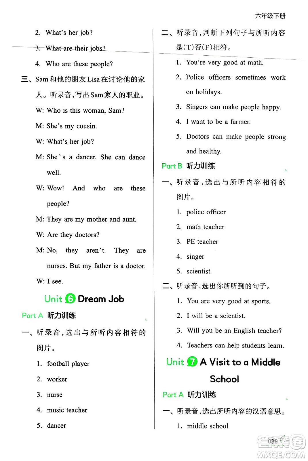 湖南教育出版社2024年春一本同步訓(xùn)練六年級(jí)英語下冊(cè)閩教版福建專版答案