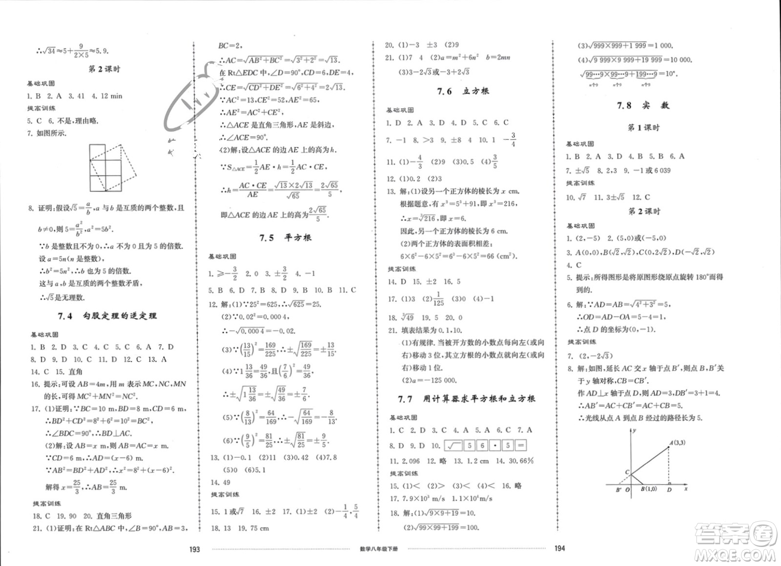 山東科學(xué)技術(shù)出版社2024年春同步練習(xí)冊配套單元檢測卷八年級數(shù)學(xué)下冊通用版參考答案