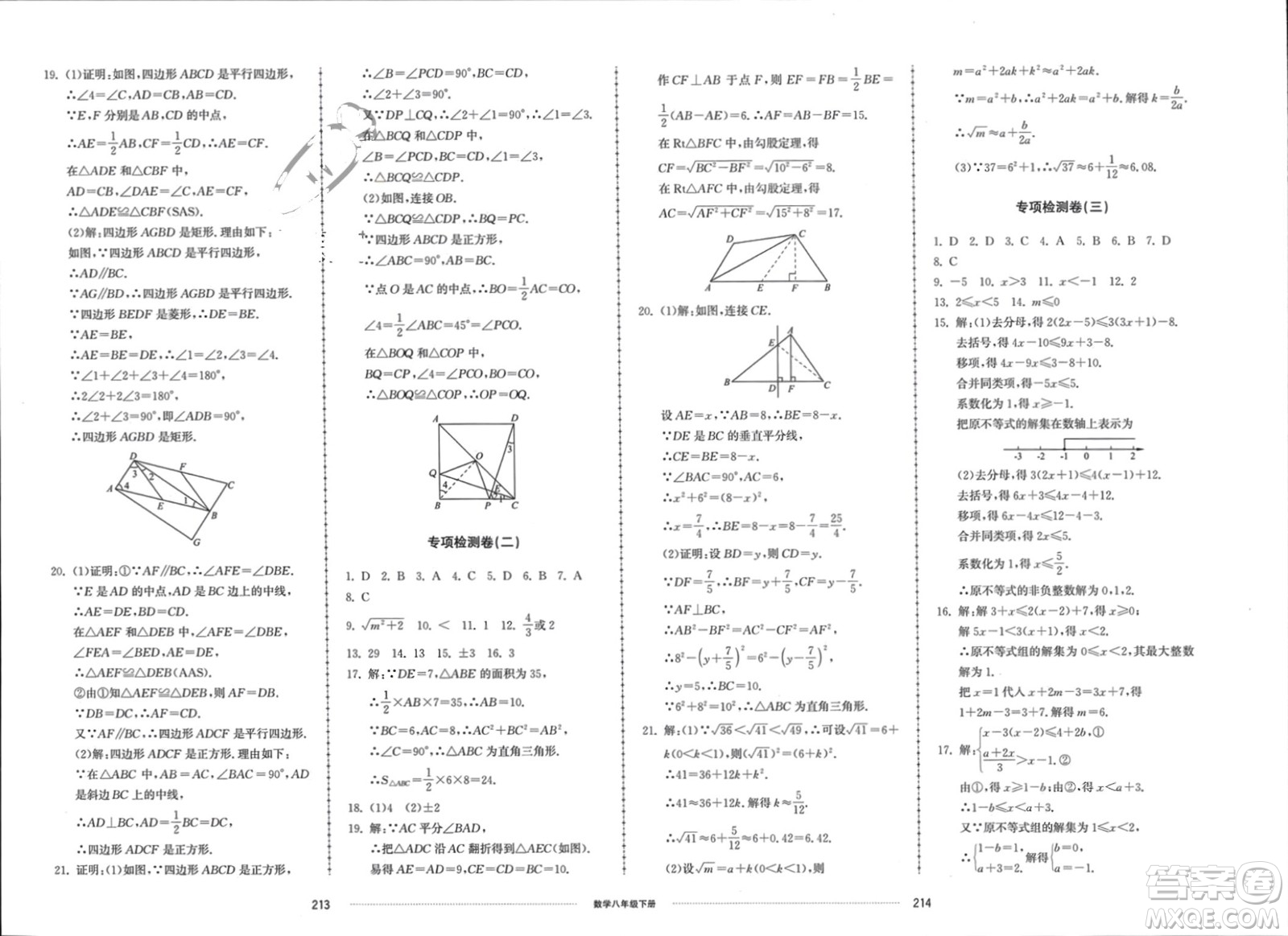 山東科學(xué)技術(shù)出版社2024年春同步練習(xí)冊配套單元檢測卷八年級數(shù)學(xué)下冊通用版參考答案