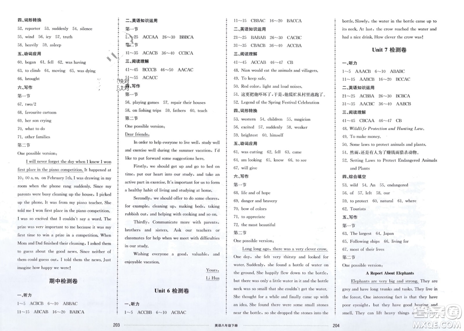 山東科學技術(shù)出版社2024年春同步練習冊配套單元檢測卷八年級英語下冊通用版參考答案