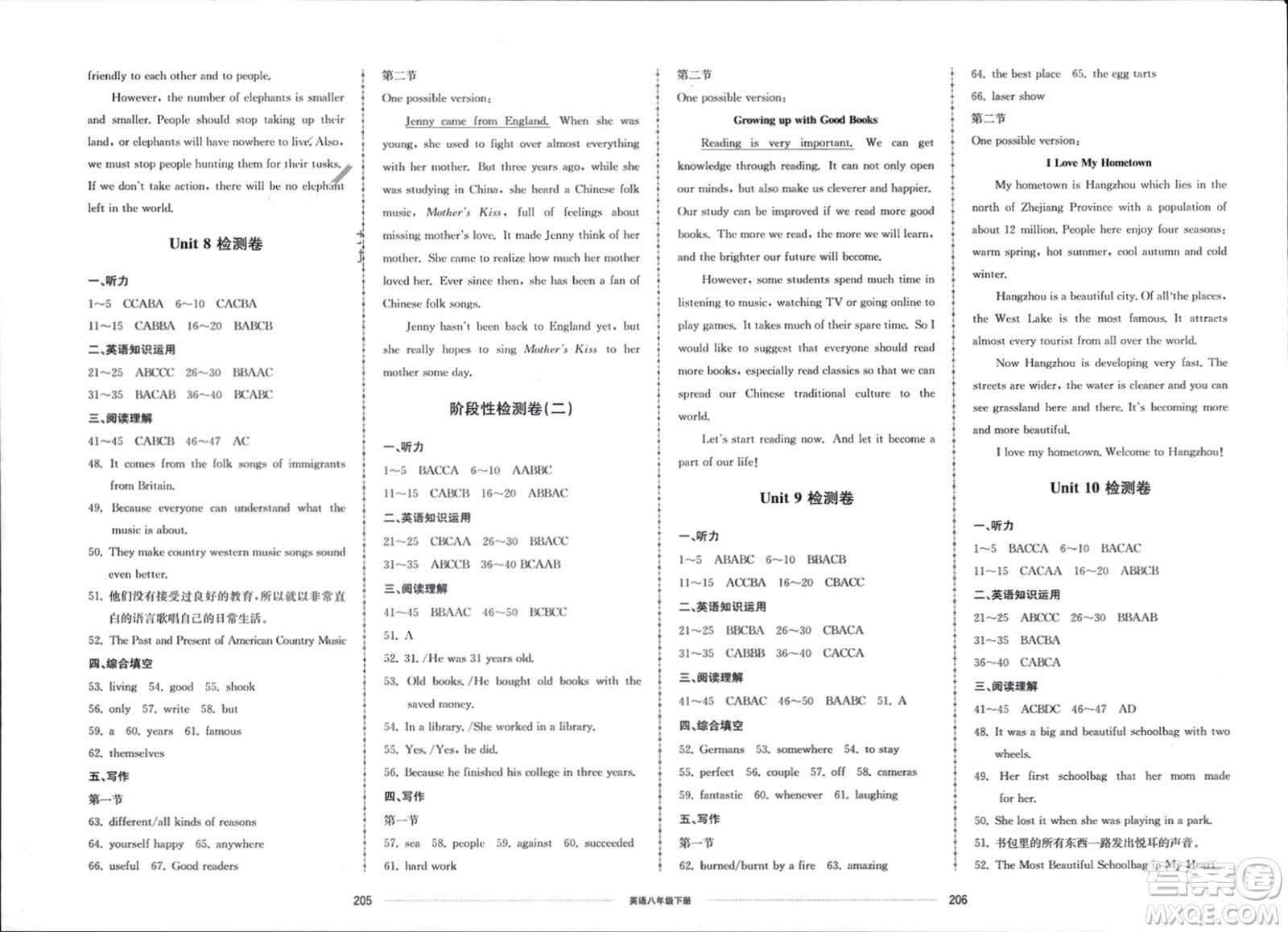 山東科學技術(shù)出版社2024年春同步練習冊配套單元檢測卷八年級英語下冊通用版參考答案