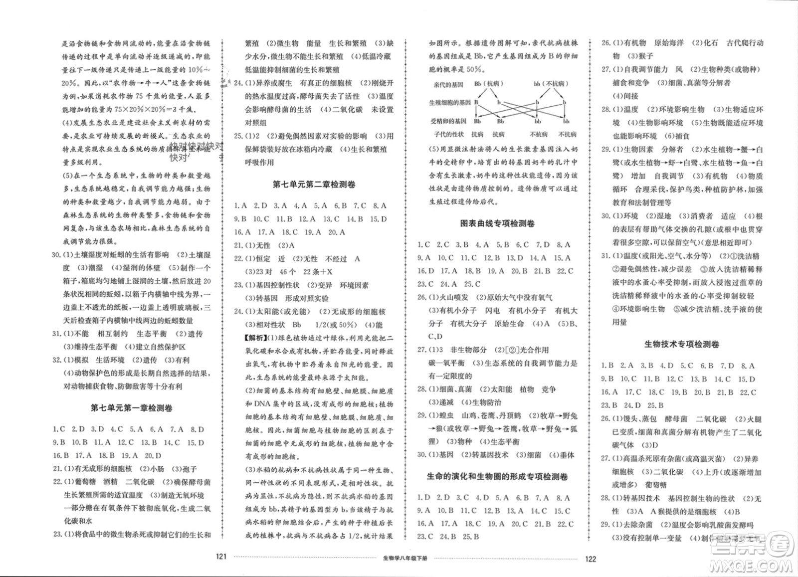 山東科學(xué)技術(shù)出版社2024年春同步練習(xí)冊(cè)配套單元檢測卷八年級(jí)生物下冊(cè)通用版參考答案