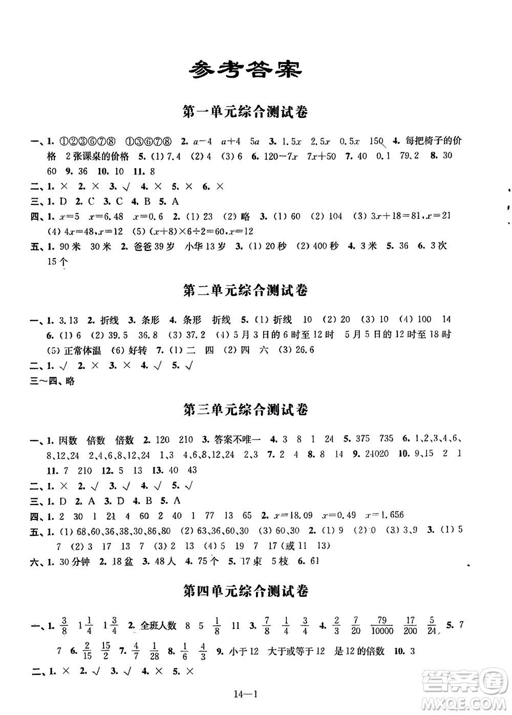 江蘇鳳凰科學技術(shù)出版社2024年春同步練習配套試卷五年級數(shù)學下冊通用版參考答案