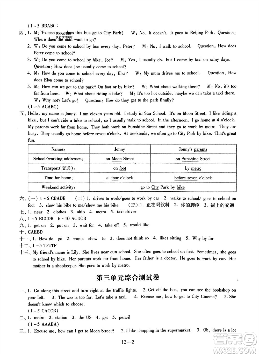 江蘇鳳凰科學(xué)技術(shù)出版社2024年春同步練習(xí)配套試卷五年級(jí)英語(yǔ)下冊(cè)通用版參考答案