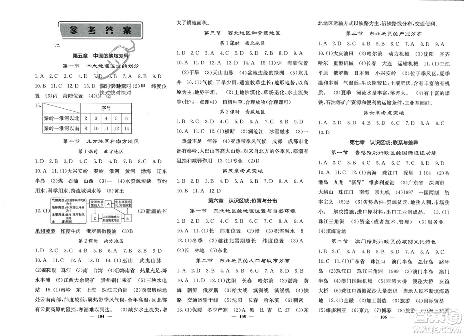 中華地圖學(xué)社2024年春課堂點(diǎn)睛八年級(jí)地理下冊(cè)湘教版參考答案