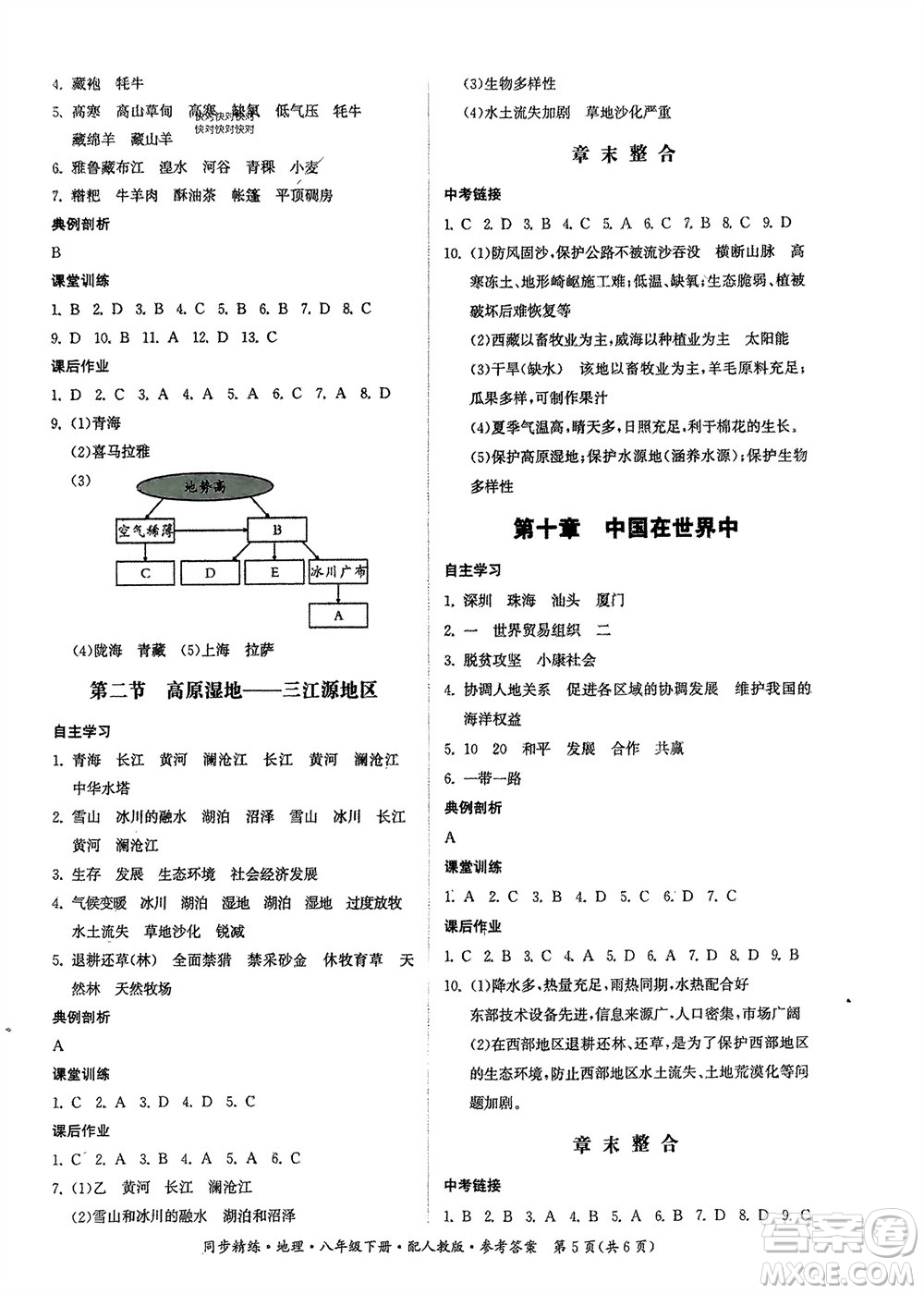 廣東人民出版社2024年春同步精練八年級(jí)地理下冊(cè)人教版參考答案