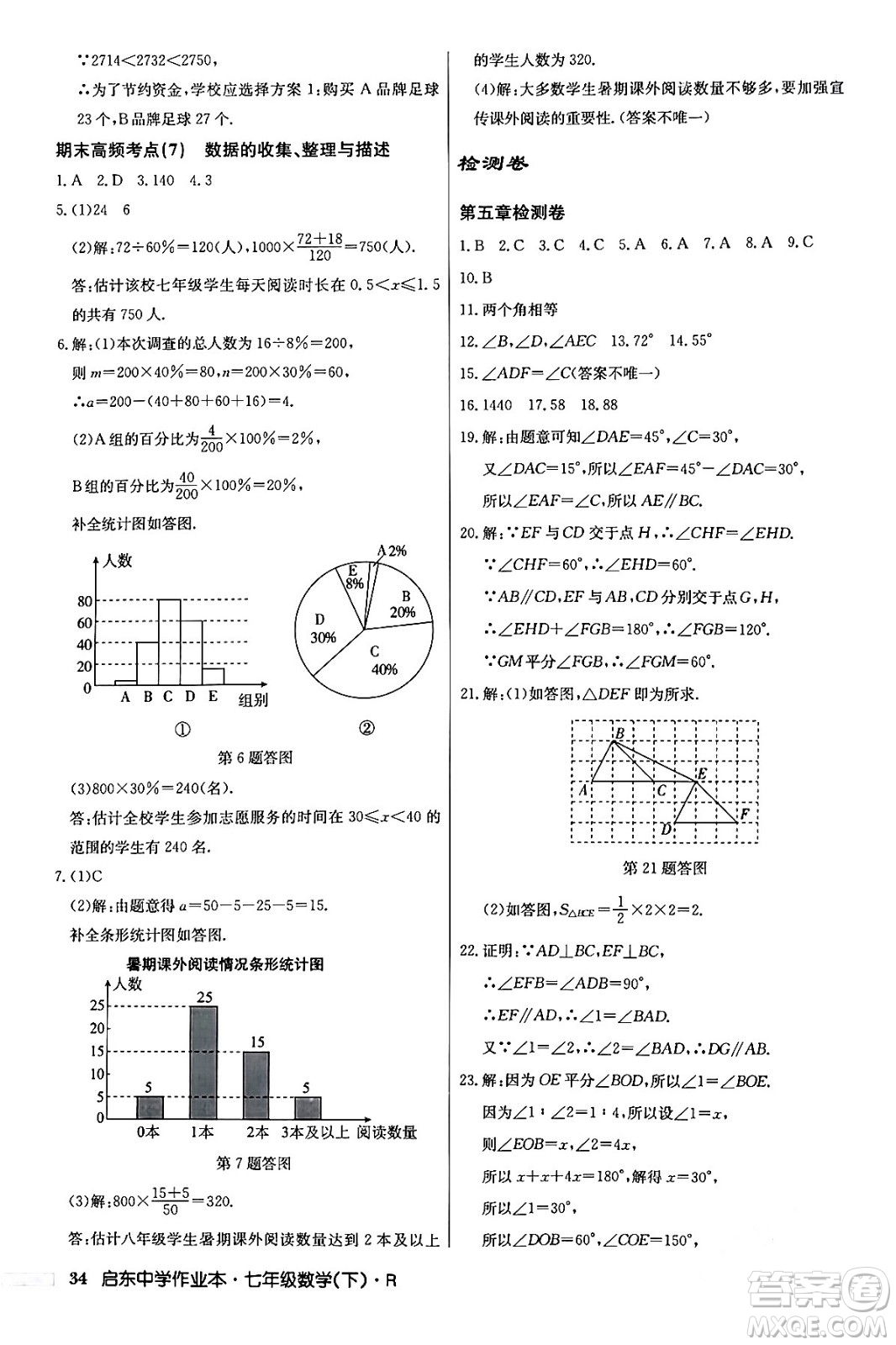 龍門書局2024年春啟東中學作業(yè)本七年級數(shù)學下冊人教版答案