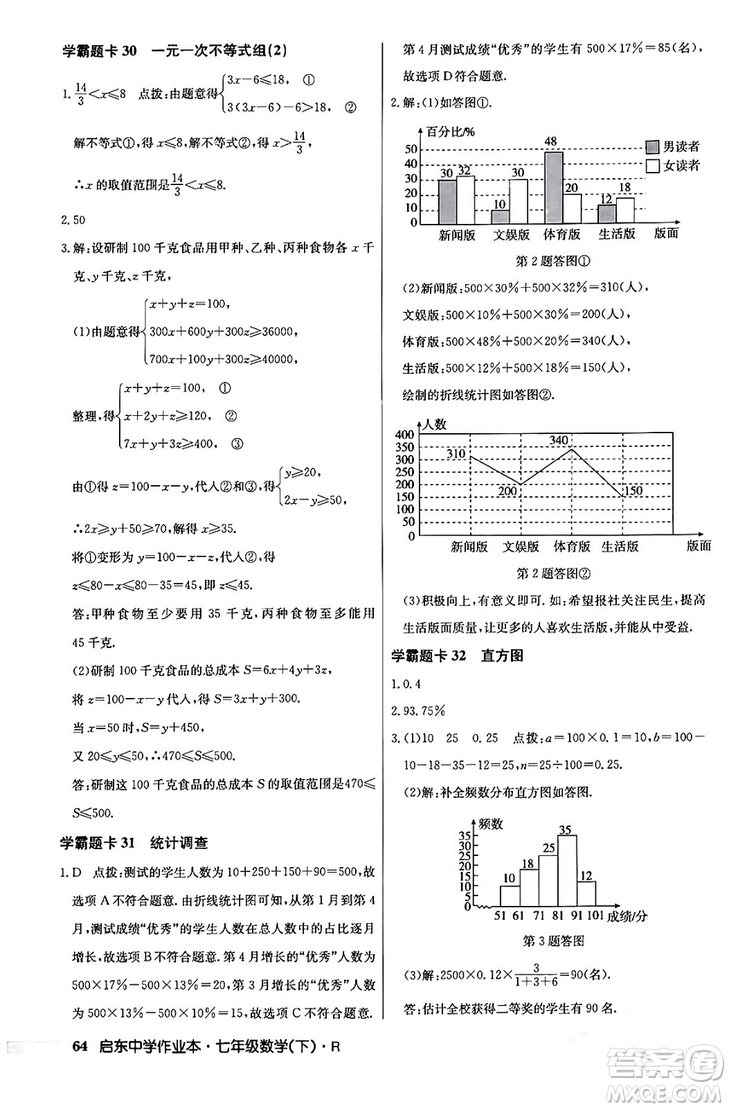 龍門書局2024年春啟東中學作業(yè)本七年級數(shù)學下冊人教版答案