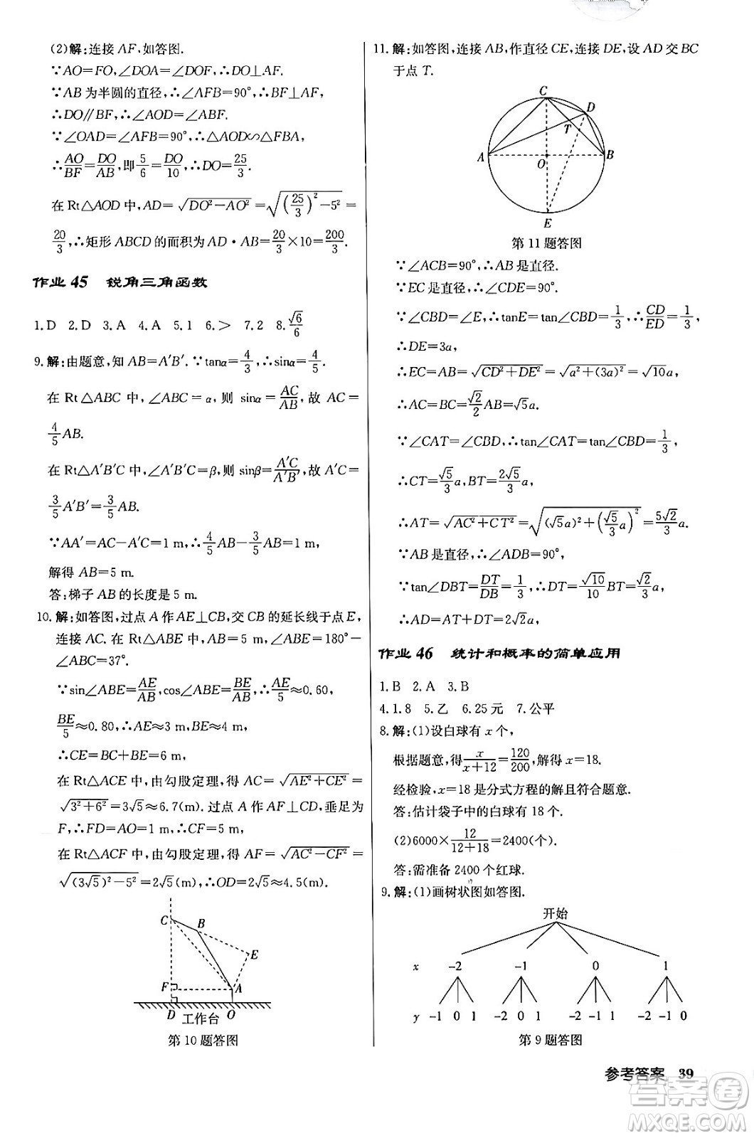 龍門書局2024年春?jiǎn)|中學(xué)作業(yè)本九年級(jí)數(shù)學(xué)下冊(cè)江蘇版答案