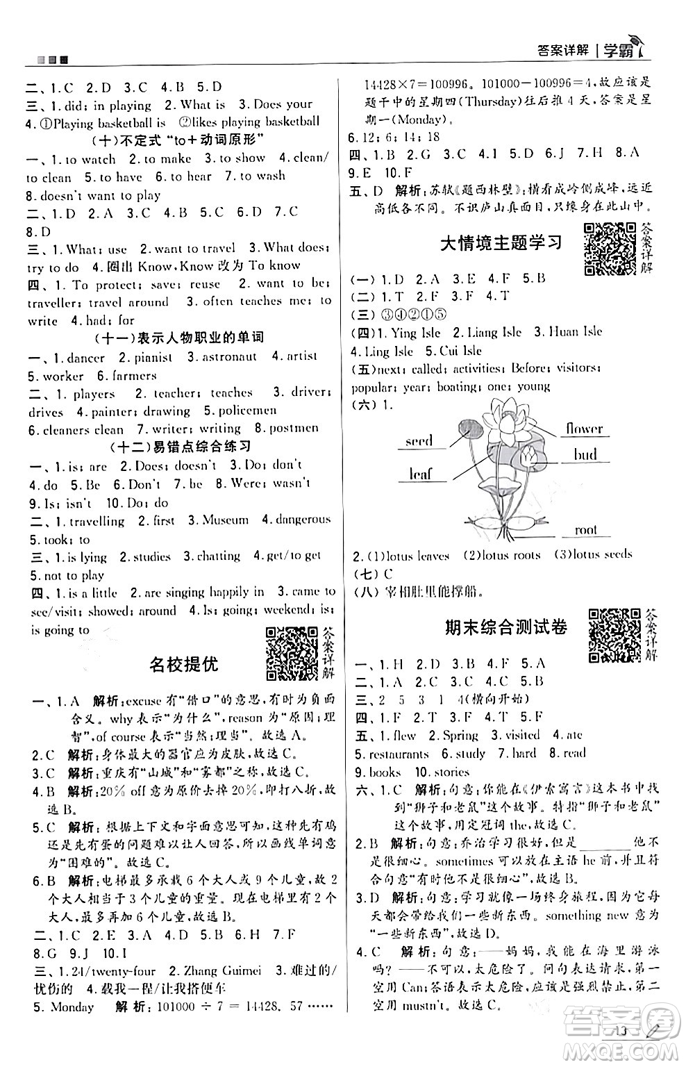 甘肅少年兒童出版社2024年春5星學(xué)霸六年級(jí)英語下冊(cè)蘇教版答案