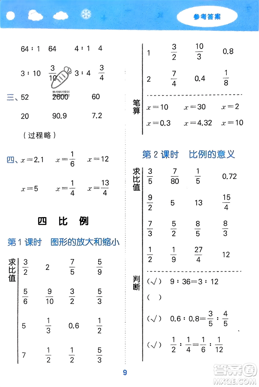 地質(zhì)出版社2024年春小學(xué)口算大通關(guān)六年級數(shù)學(xué)下冊蘇教版參考答案