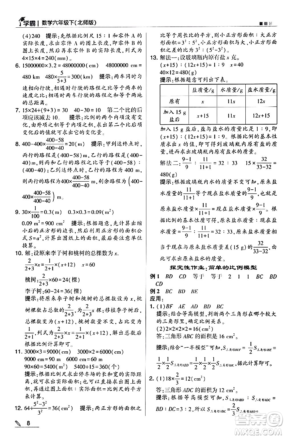 甘肅少年兒童出版社2024年春5星學(xué)霸六年級數(shù)學(xué)下冊北師大版答案