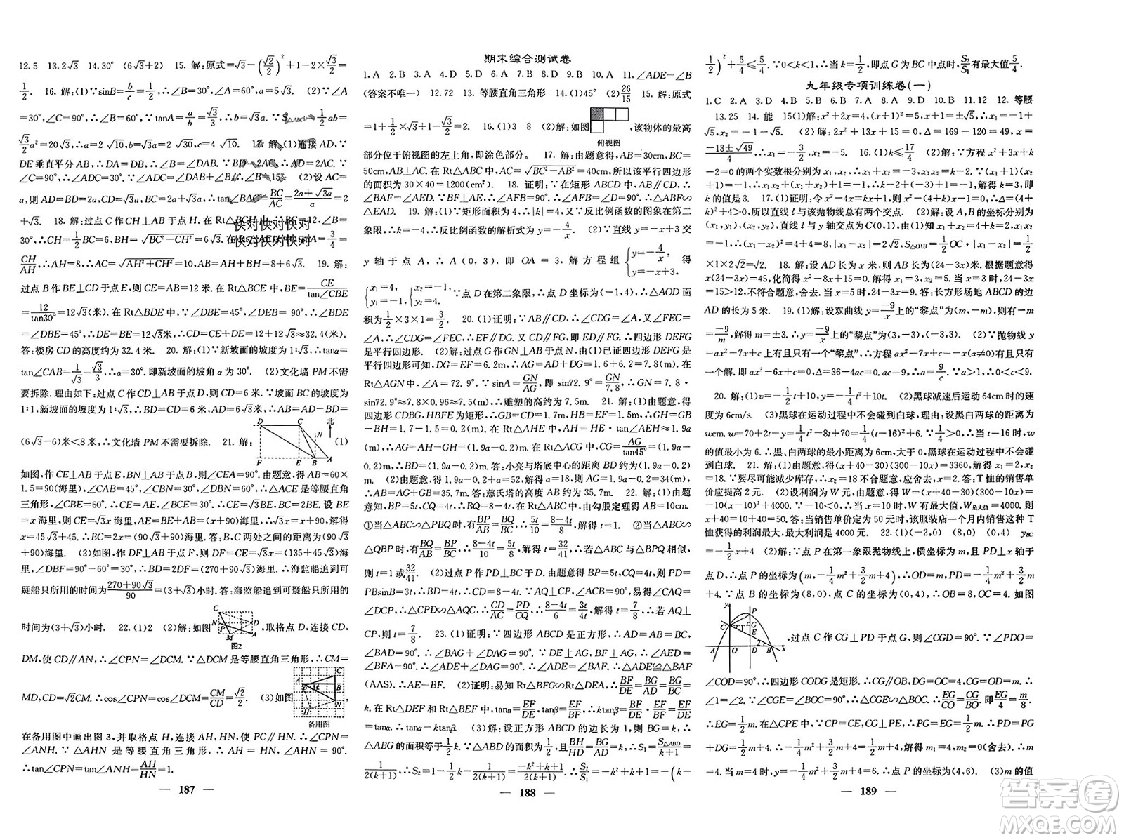 四川大學(xué)出版社2024年春課堂點(diǎn)睛九年級數(shù)學(xué)下冊人教版安徽專版參考答案