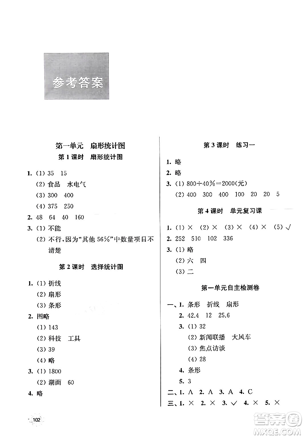 南京大學(xué)出版社2024年春課時天天練六年級數(shù)學(xué)下冊蘇教版答案