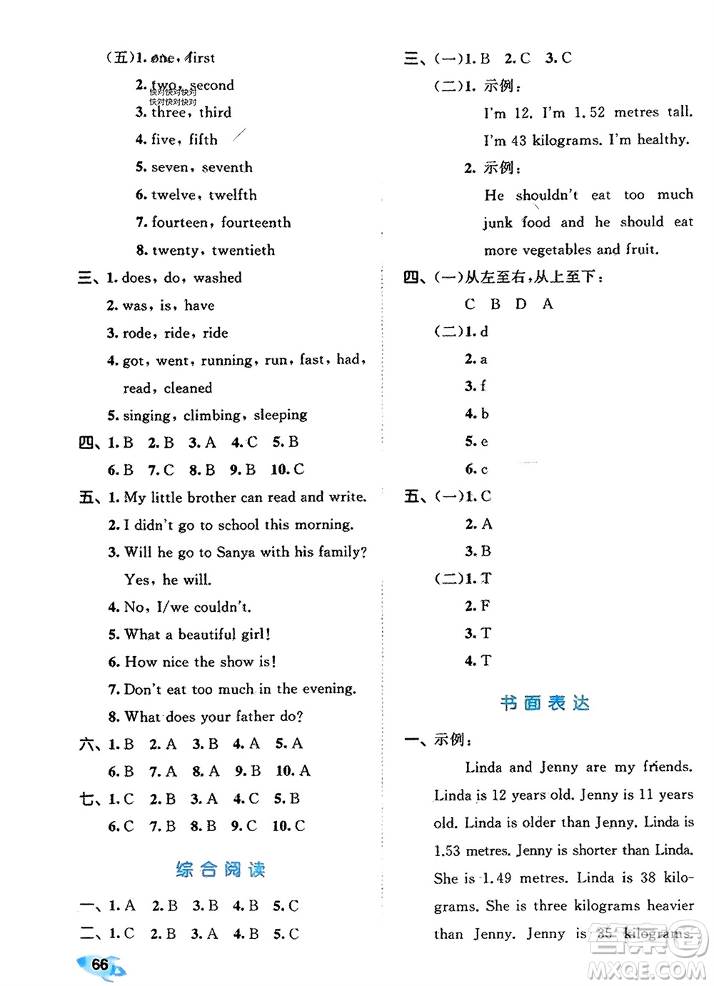 西安出版社2024春季53全優(yōu)卷六年級英語下冊人教PEP版參考答案