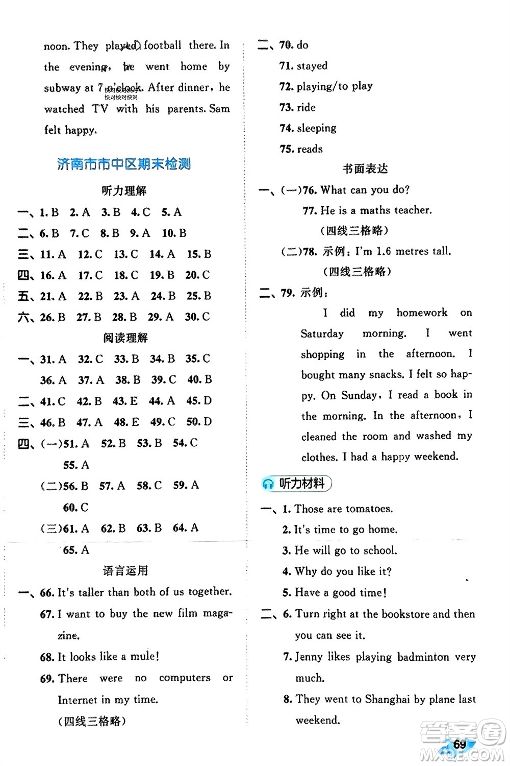 西安出版社2024春季53全優(yōu)卷六年級英語下冊人教PEP版參考答案