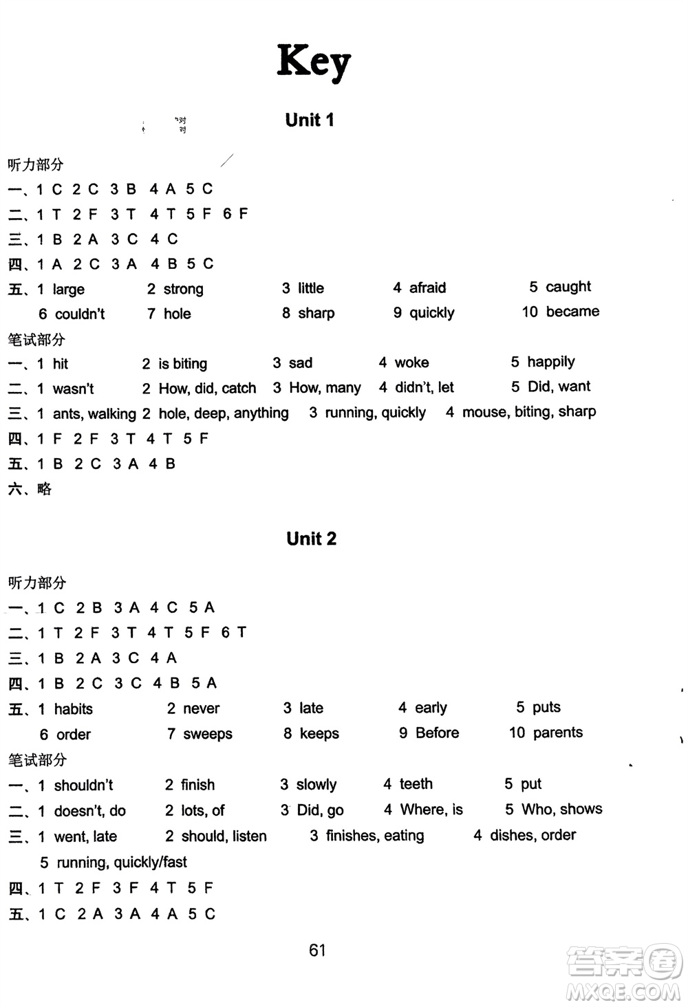 譯林出版社2024年春練習與測試小學英語活頁卷六年級下冊譯林版參考答案