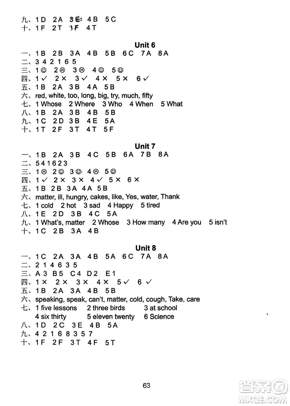 譯林出版社2024年春練習(xí)與測(cè)試小學(xué)英語(yǔ)活頁(yè)卷四年級(jí)下冊(cè)譯林版參考答案