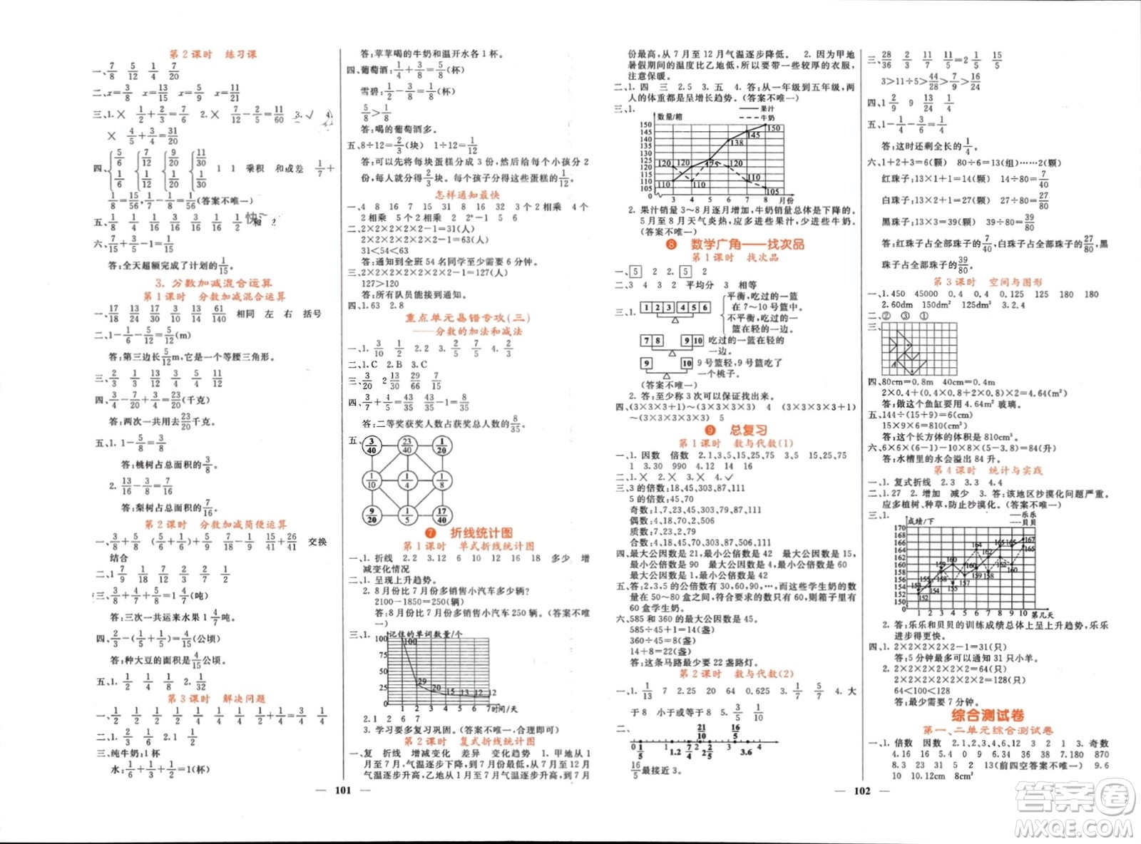 長(zhǎng)江少年兒童出版社2024年春課堂點(diǎn)睛五年級(jí)數(shù)學(xué)下冊(cè)人教版湖北專版參考答案