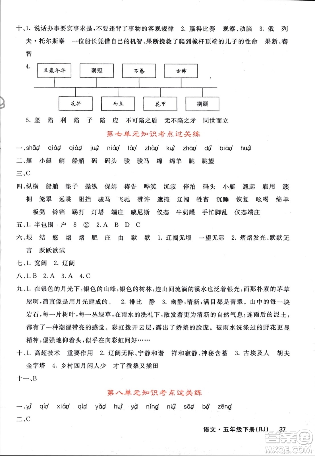 長(zhǎng)江少年兒童出版社2024年春課堂點(diǎn)睛五年級(jí)語(yǔ)文下冊(cè)人教版湖北專版參考答案