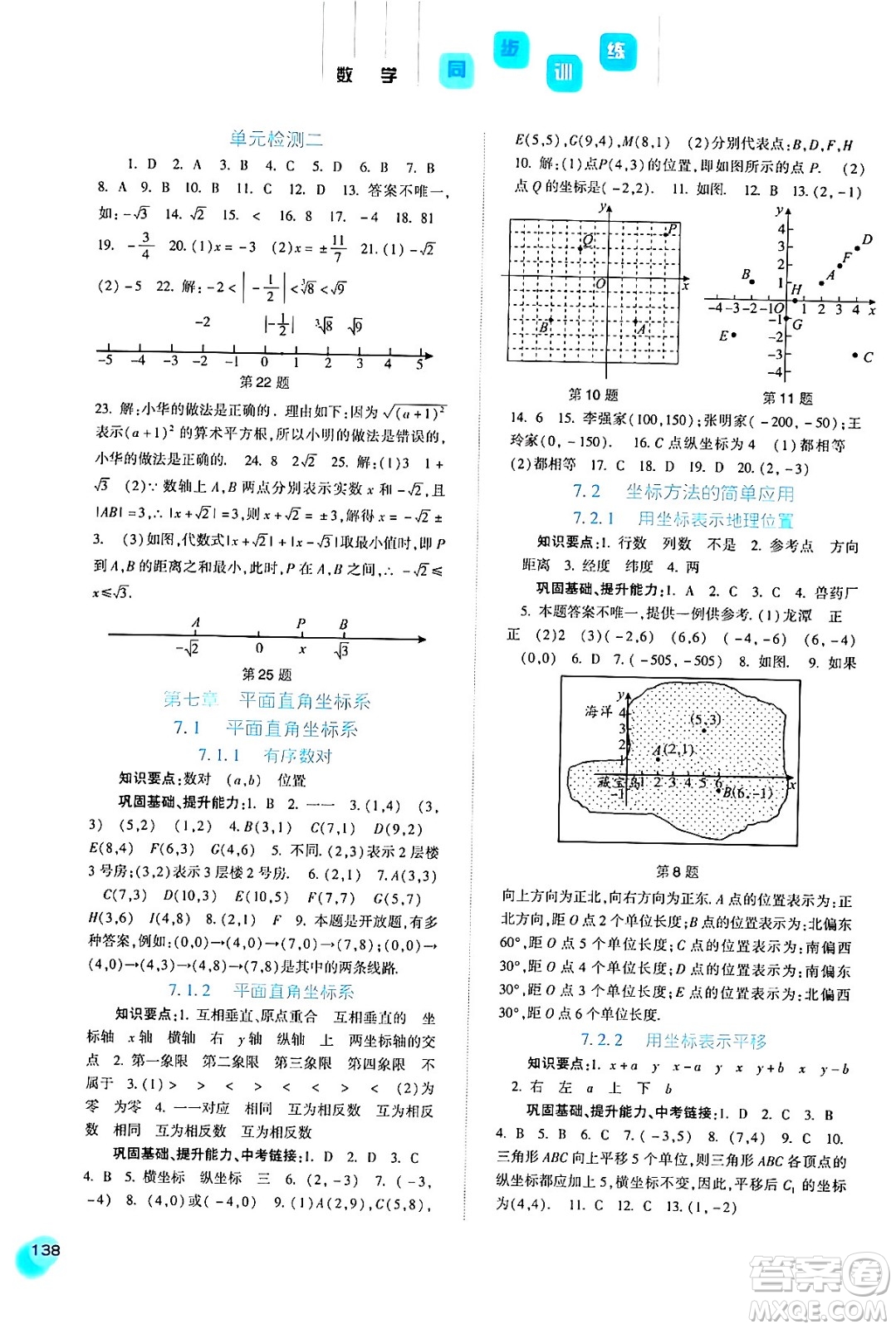 河北人民出版社2024年春同步訓練七年級數(shù)學下冊人教版答案