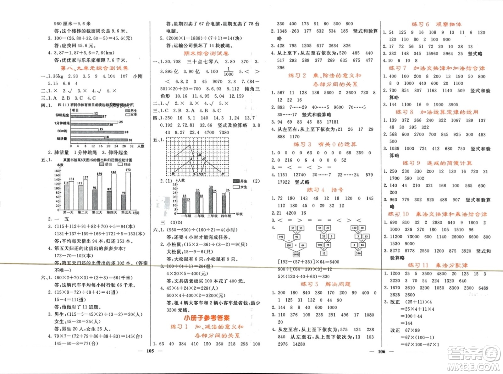 長(zhǎng)江少年兒童出版社2024年春課堂點(diǎn)睛四年級(jí)數(shù)學(xué)下冊(cè)人教版湖北專(zhuān)版參考答案