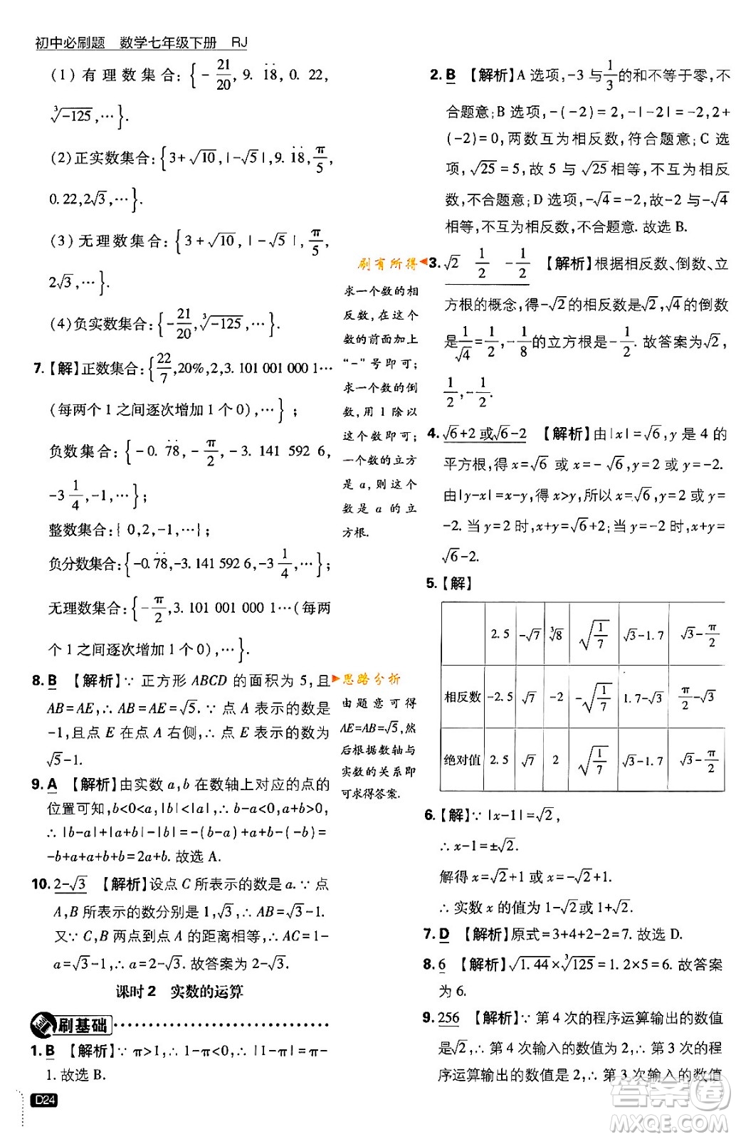 開(kāi)明出版社2024年春初中必刷題七年級(jí)數(shù)學(xué)下冊(cè)人教版答案