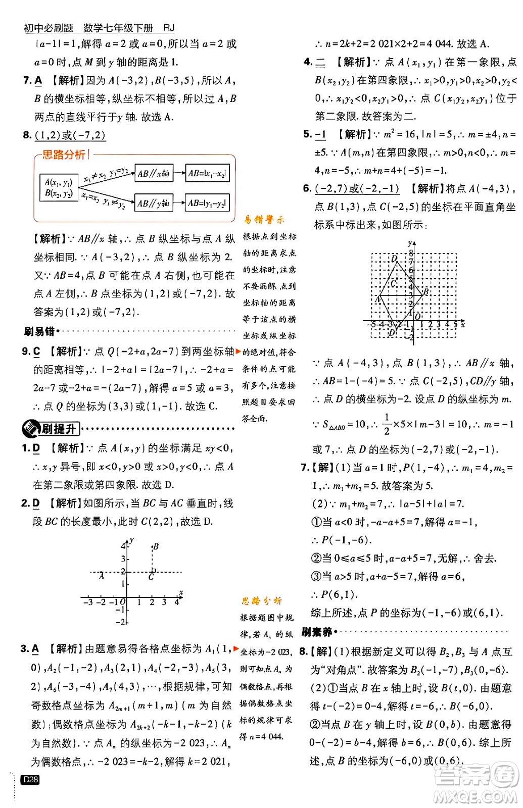 開(kāi)明出版社2024年春初中必刷題七年級(jí)數(shù)學(xué)下冊(cè)人教版答案