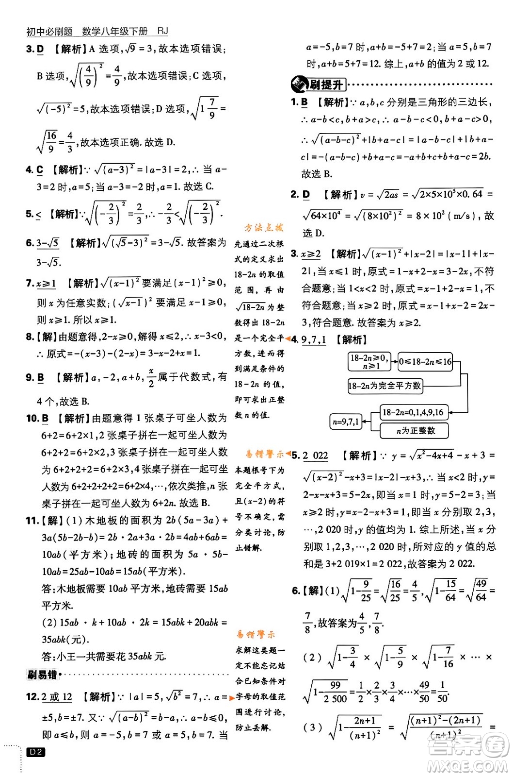 開(kāi)明出版社2024年春初中必刷題八年級(jí)數(shù)學(xué)下冊(cè)人教版答案