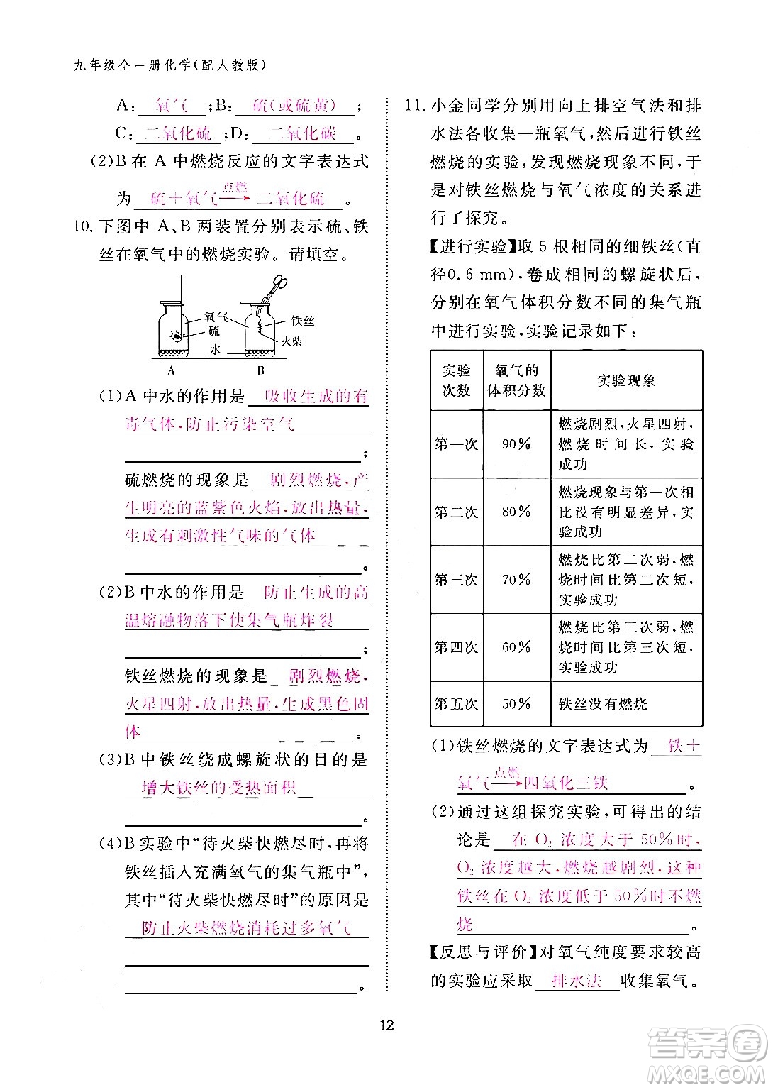 江西教育出版社2024年春化學(xué)作業(yè)本九年級(jí)化學(xué)下冊(cè)人教PEP版答案